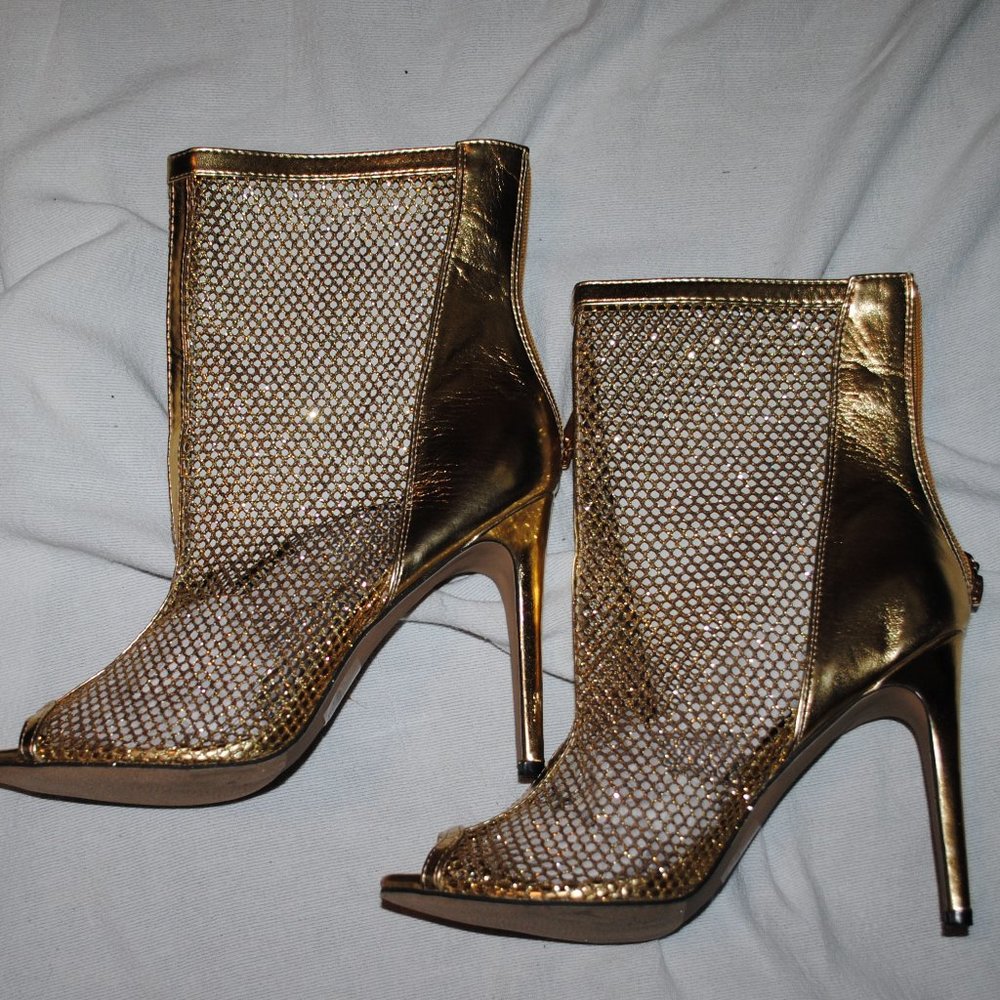 NEW SZ 10 GOLD 4IN HEEL GLITZY BOOTY